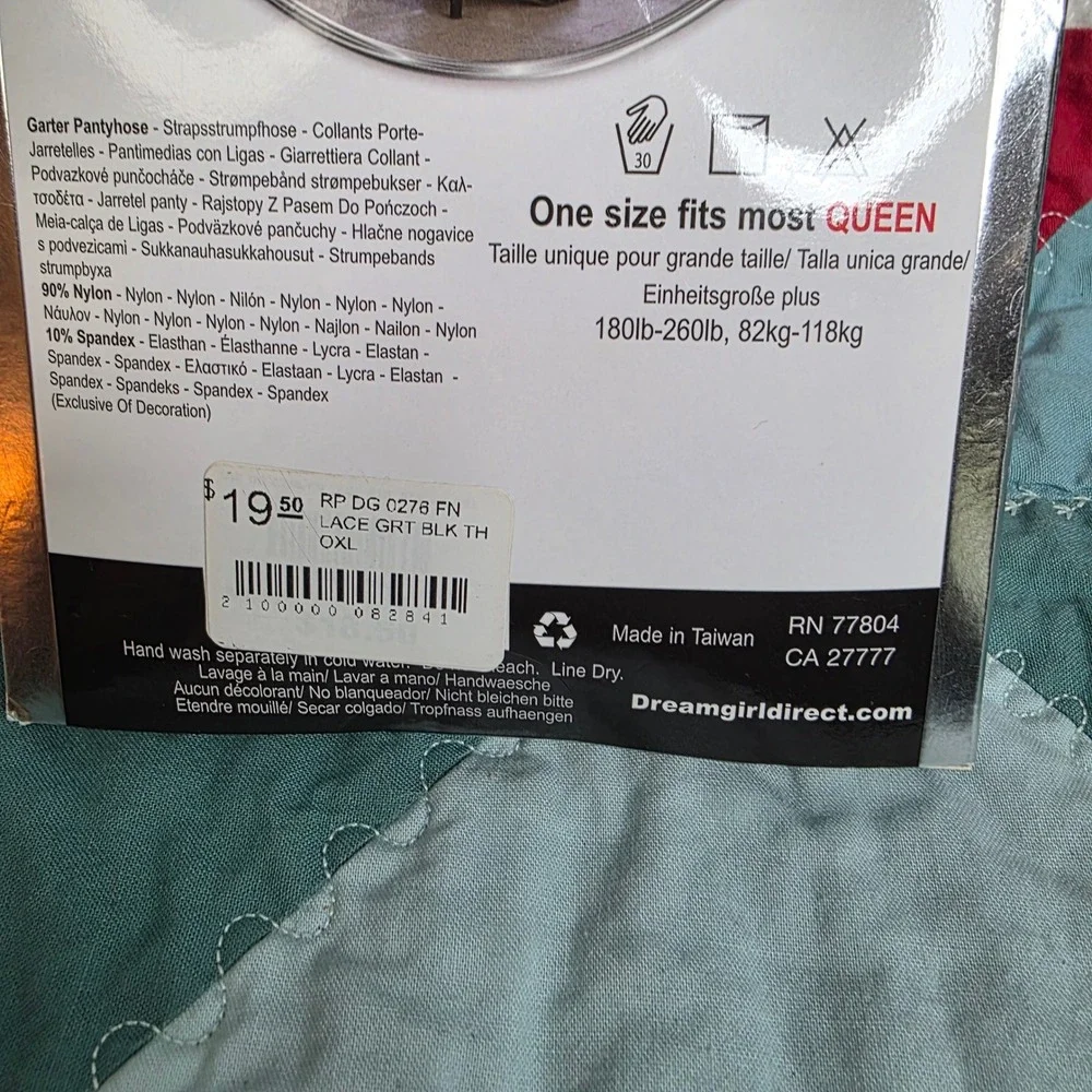 Dreamgirl Black Garter Pantyhose Style 0276X Queen Size Plus